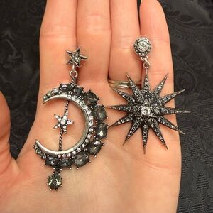 Silver Star and Moon Dangle Earrings